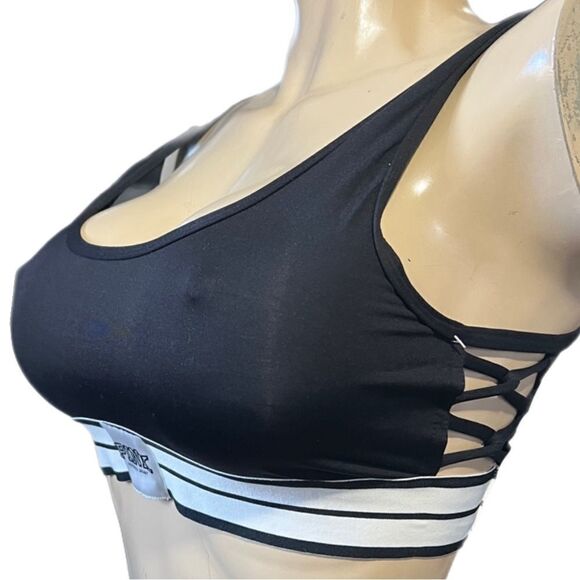 Victoria’s Secret pink ultimate sport yoga strappy unlined bralette bra black L - Picture 10 of 11